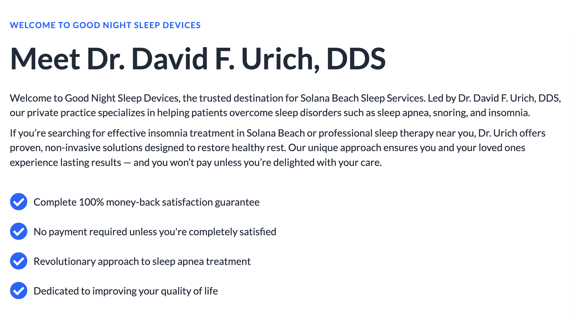 About page for Good Night Sleep Devices