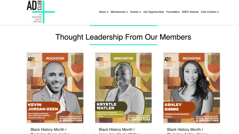 Screenshot of The AD Club of NY website homepage
