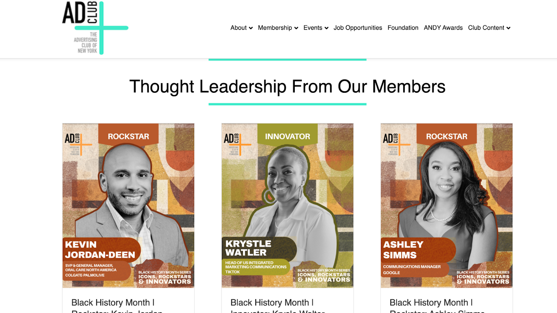 Screenshot of The AD Club of NY website homepage