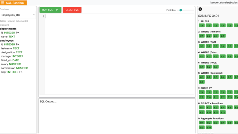 Personal SQL sandbox database schema screenshot